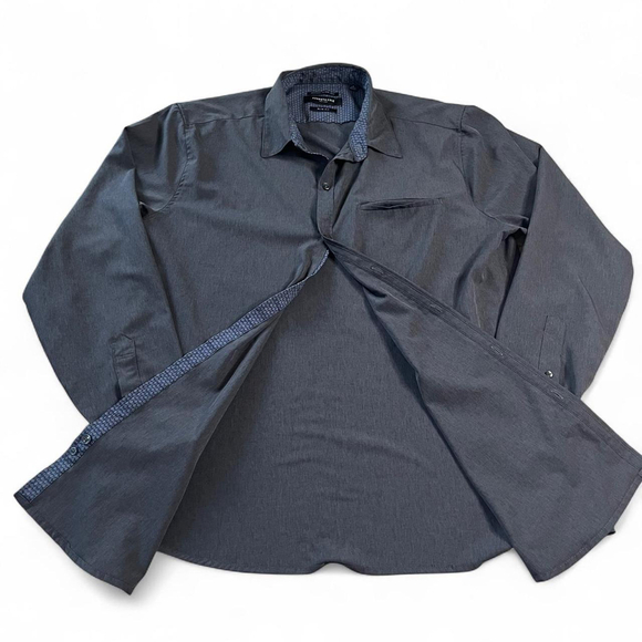 Kenneth Cole Grey Slim Fit Dress Shirt Large Button-Down Classic Office Shirt - Picture 4 of 8